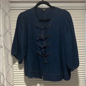 NWOT velvet hearts  Dark Blue Bow Accent Blouse